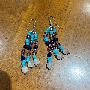 Turquoise, lapis, amethyst, and rose quartz sterling silver earrings.